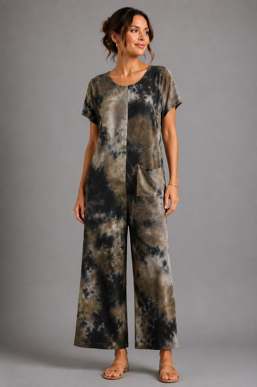 LOGO Lounge by Lori Goldstein French Terry Tie-Dye Wide Leg Jumpsuit M/L